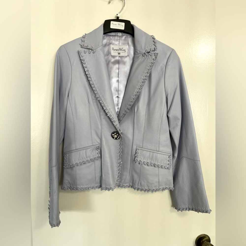 Pamela McCoy Lavender Leather Jacket w/ Knotted Detail | Womens XS
